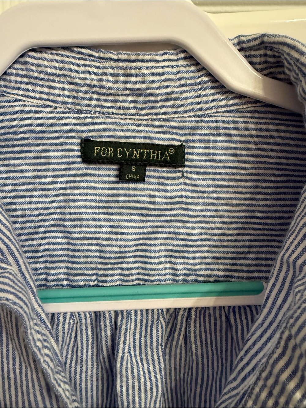 For Cynthia Blue White Striped Linen Blend Popover Tunic Shirt Small Coastal - Picture 5 of 7